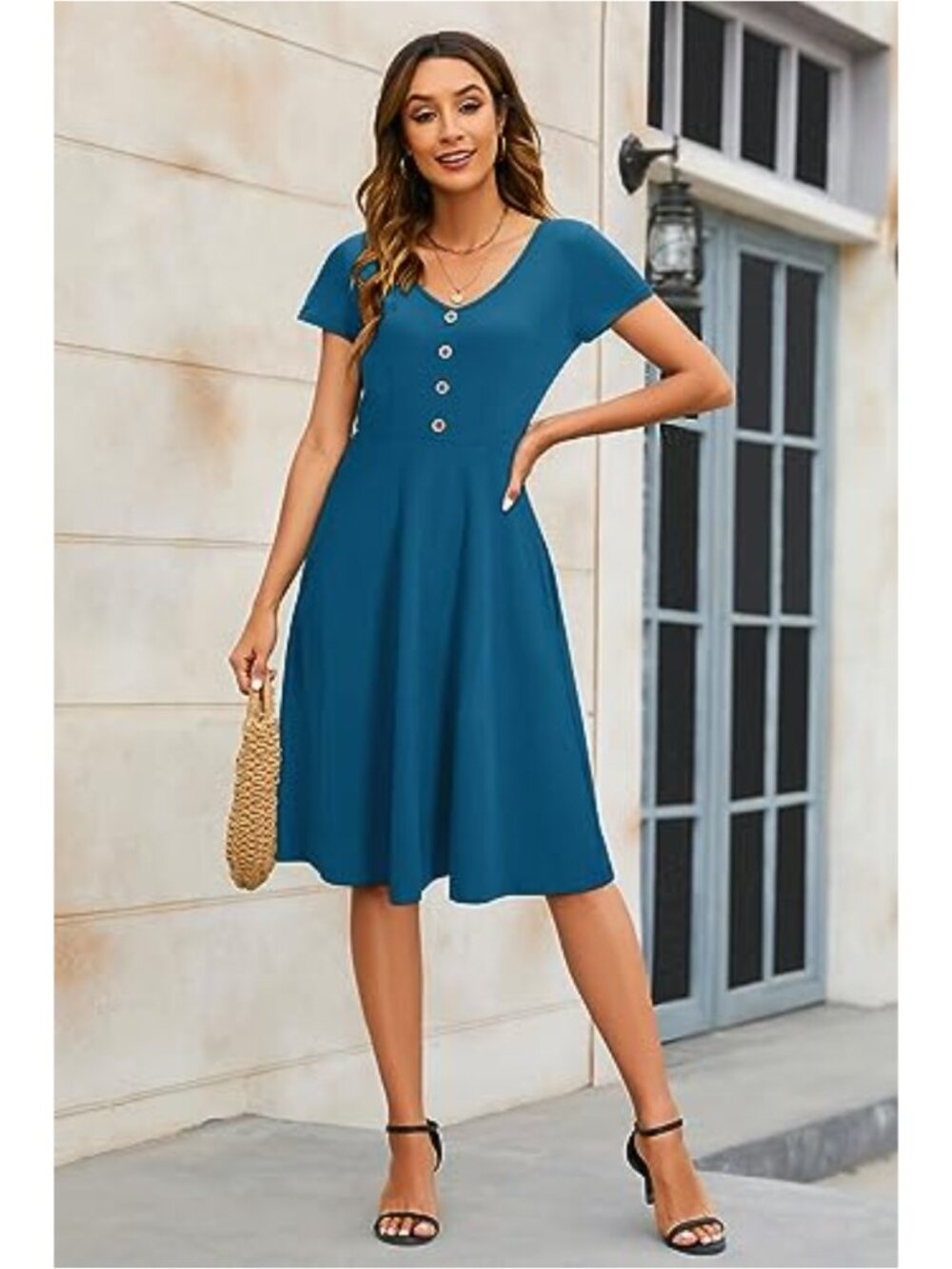Women's Sleeveless V-Neck Casual Midi Dress with Pockets, Floral Boho Sun Dress - Picture 3 of 5